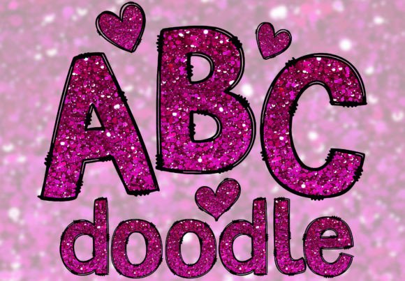 Download Hot Pink Glitter Doodle Letters PNG - Hot Collection