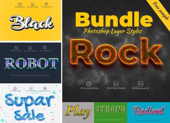 Download Bundle Photoshop Layer Styles - Hot Collection